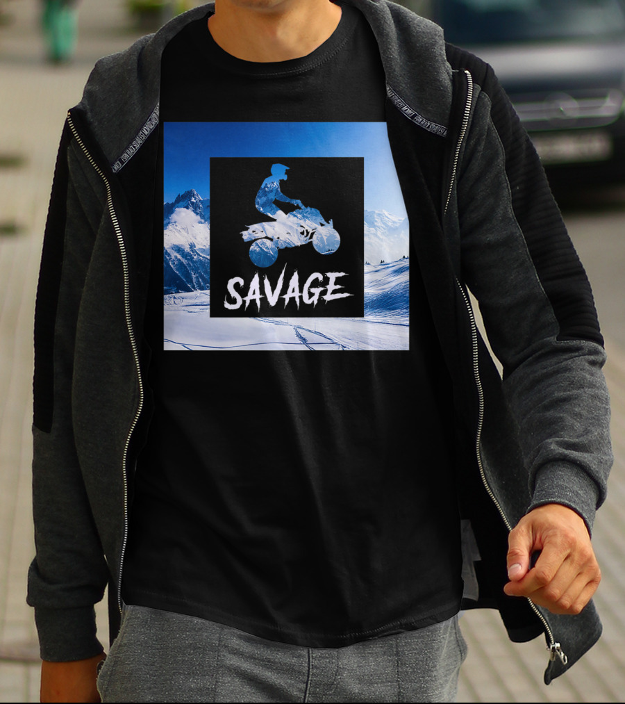 Savage Quad Bike Adventure 4Wheeler ATV In Snowy Mountains T-Shirt