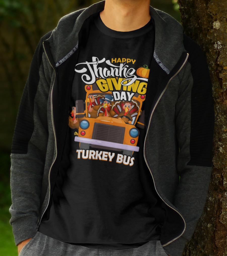 Happy Thanksgiving Day Turkey Bus T-Shirt