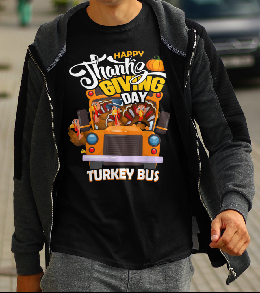 Happy Thanksgiving Day Turkey Bus T-Shirt