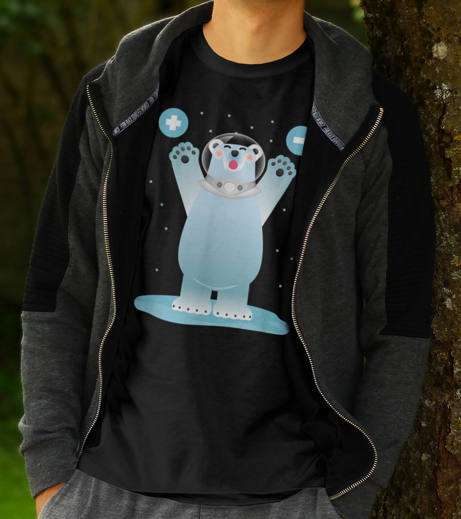 Funny Polar Bear In Space Helmet With Plus And Minus Chemistry Symbols T-Shirt