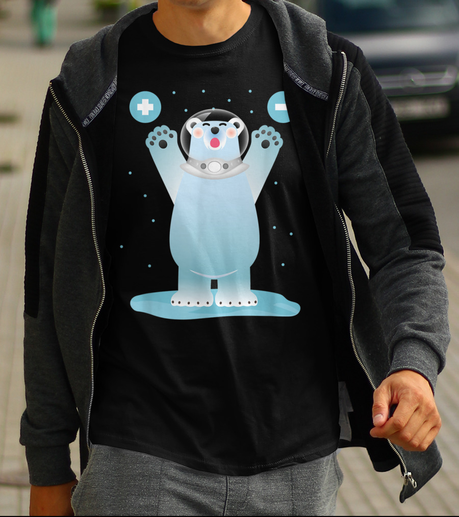 Funny Polar Bear In Space Helmet With Plus And Minus Chemistry Symbols T-Shirt