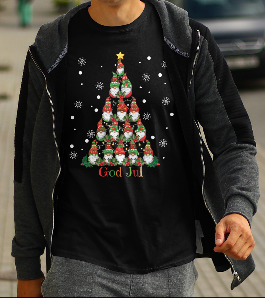 God Jul Gnomes Christmas Tree T-Shirt