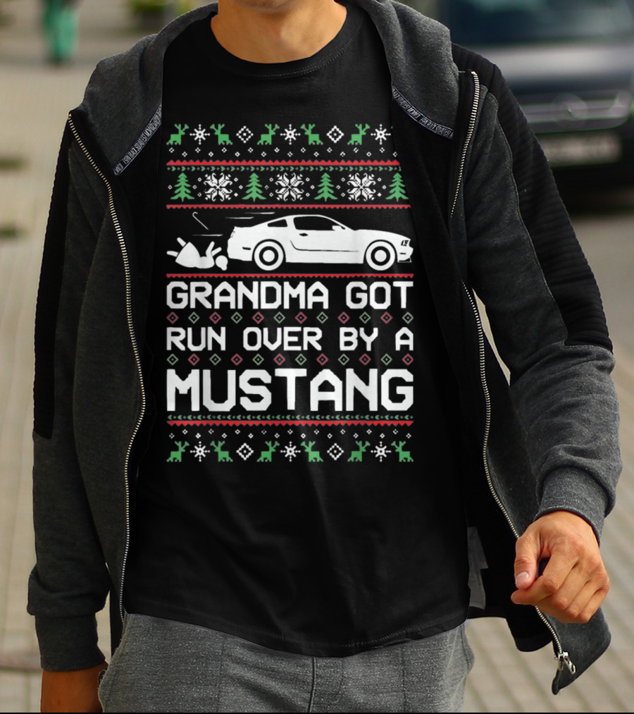 Grandma Got Run Over By A Mustang Christmas T-Shirt