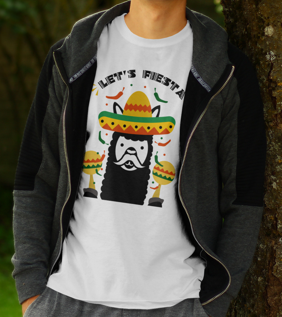 Funny Llama Let's Fiesta Sombrero And Maracas Party T-Shirt