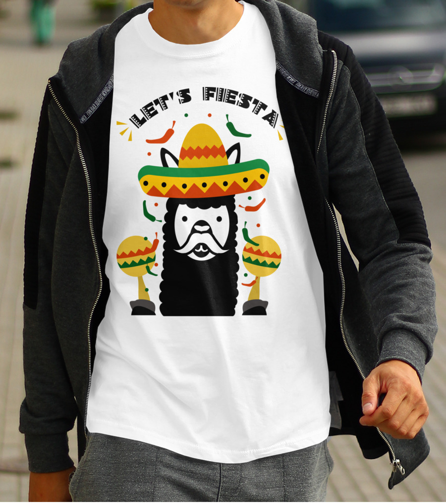 Funny Llama Let's Fiesta Sombrero And Maracas Party T-Shirt