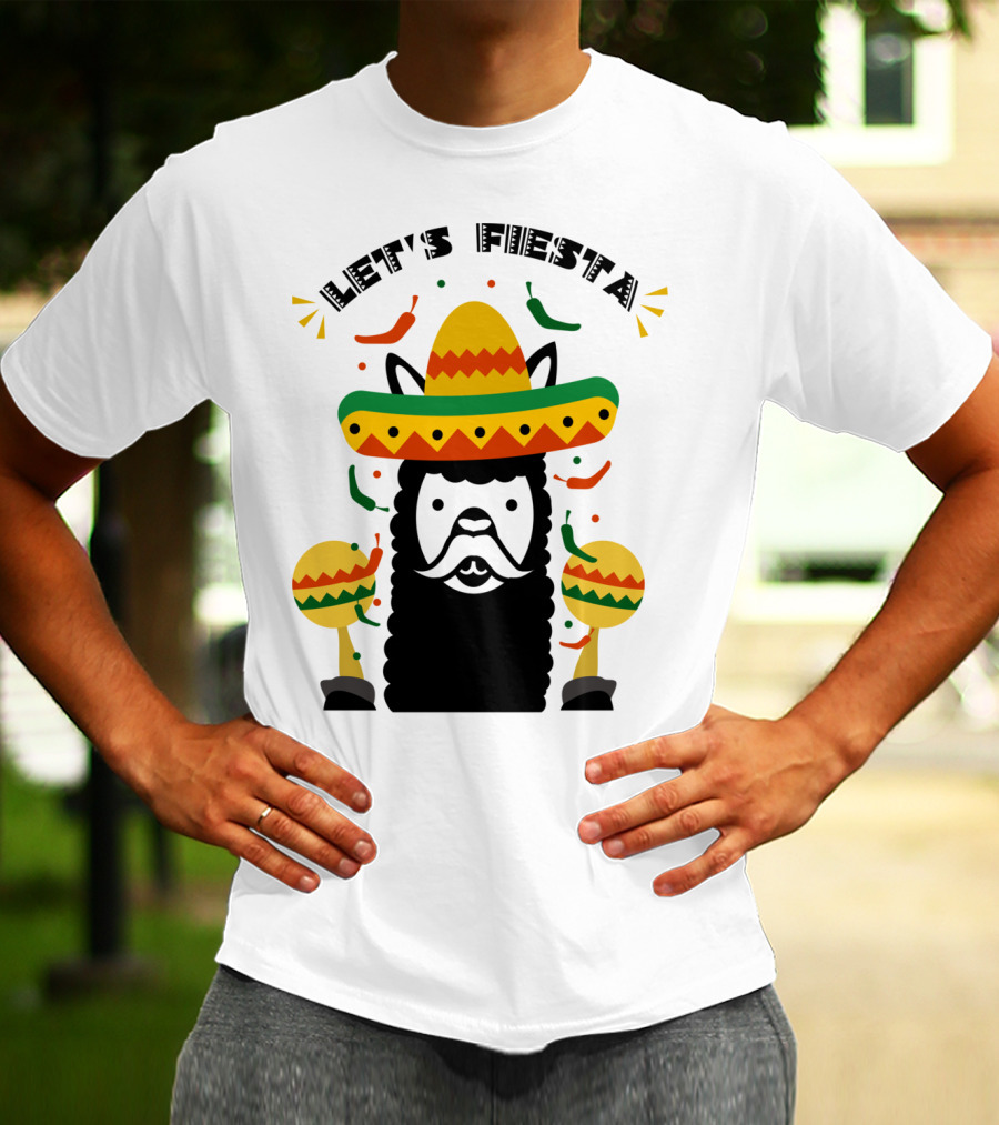 Funny Llama Let's Fiesta Sombrero And Maracas Party T-Shirt