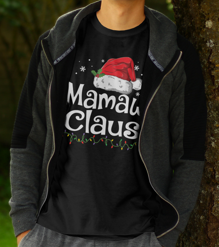 Mamaw Claus Santa Christmas Lights Snowflakes T-Shirt