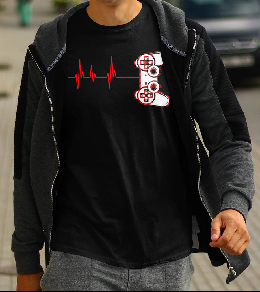 Heartbeat Red Buffalo Plaid Gamer Video Game Controller T-Shirt