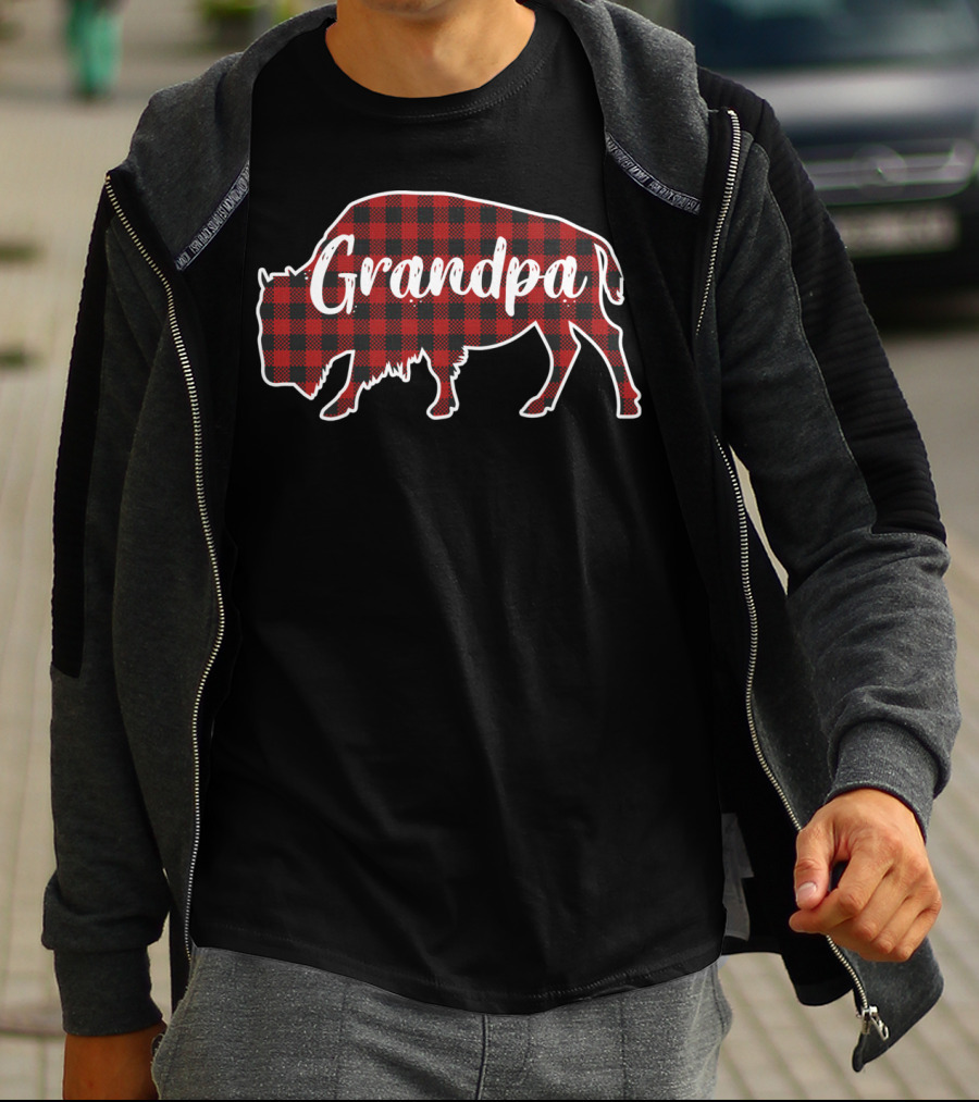 Grandpa Buffalo Bison Red Plaid T-Shirt