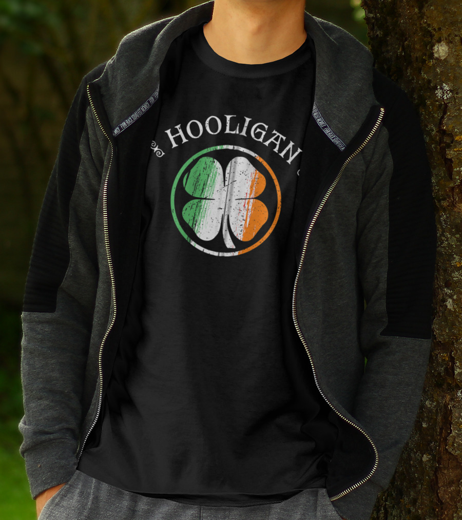 Hooligan Irish Shamrock Flag St Patrick's Day Clover Emblem T-Shirt