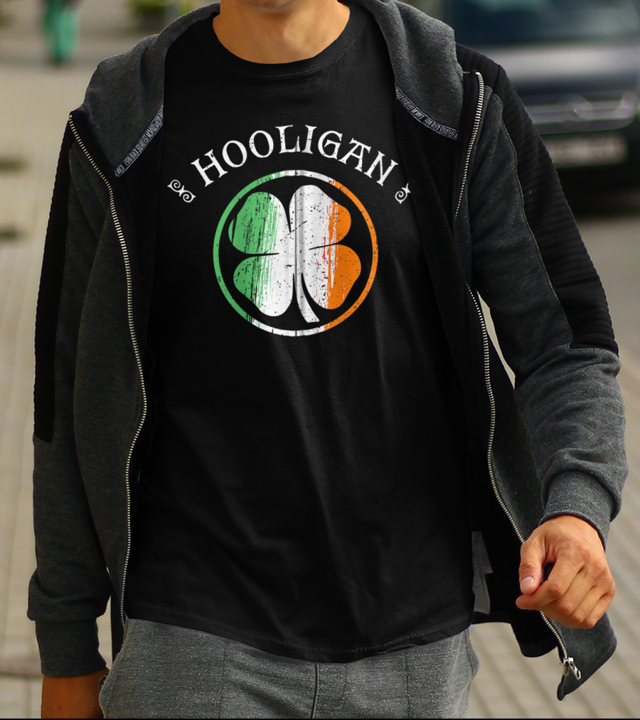 Hooligan Irish Shamrock Flag St Patrick's Day Clover Emblem T-Shirt