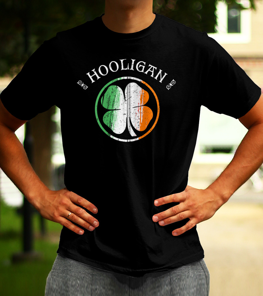 Hooligan Irish Shamrock Flag St Patrick's Day Clover Emblem T-Shirt