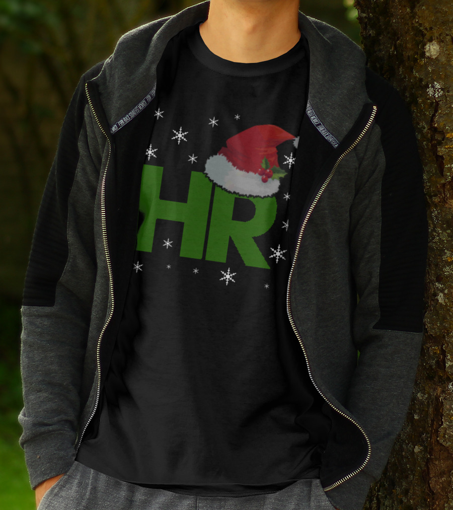 HR Santa Hat Human Resources Festive Christmas Snowflakes T-Shirt