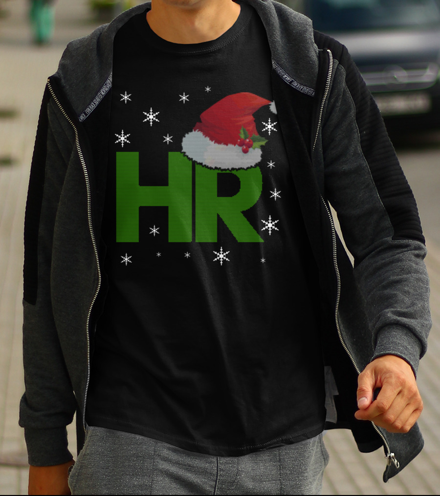 HR Santa Hat Human Resources Festive Christmas Snowflakes T-Shirt