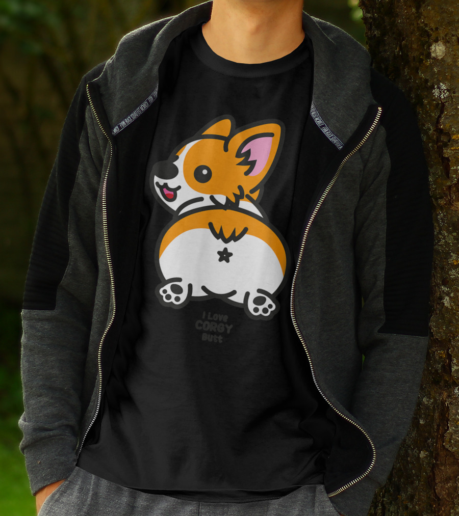 I Love Corgi Butt Playful Cartoon Dog T-Shirt