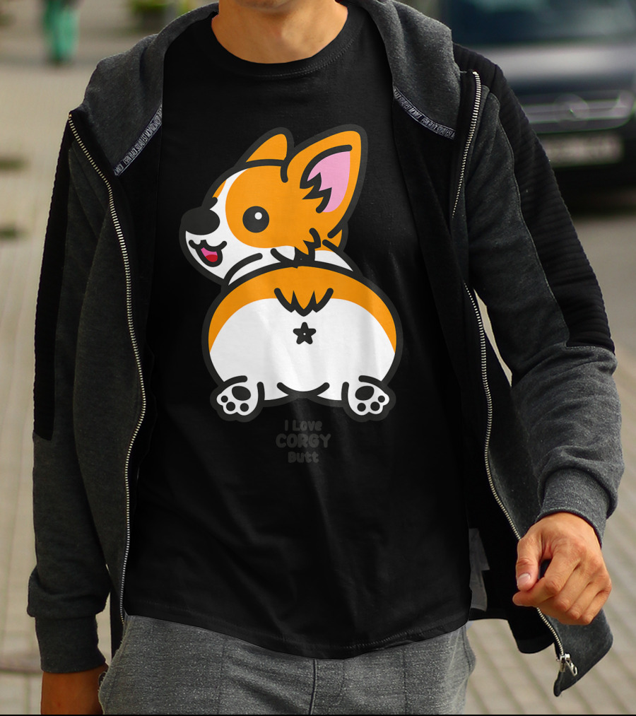 I Love Corgi Butt Playful Cartoon Dog T-Shirt
