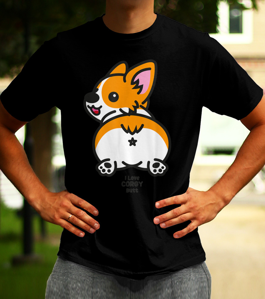 I Love Corgi Butt Playful Cartoon Dog T-Shirt