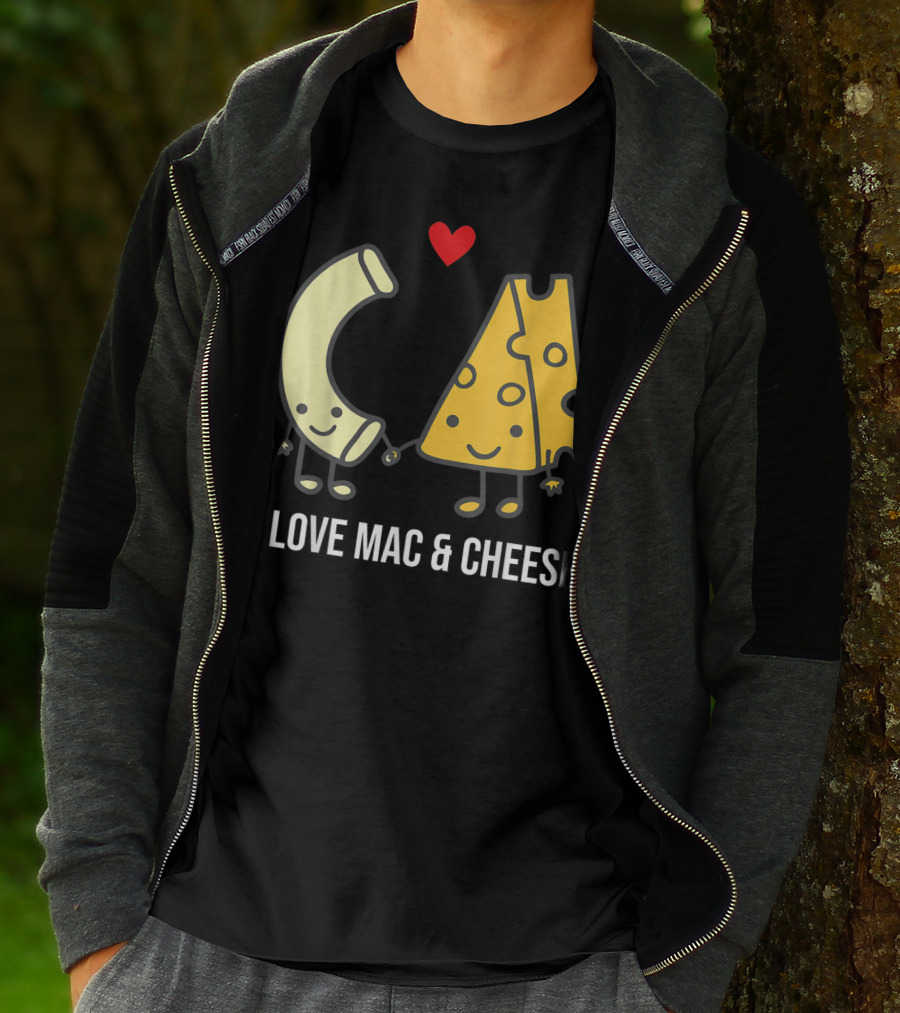 I Love Mac And Cheese Smiling Pasta And Cheese With Heart T-Shirt