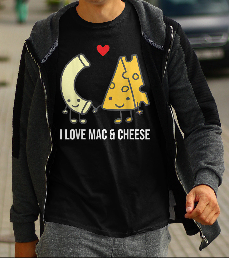 I Love Mac And Cheese Smiling Pasta And Cheese With Heart T-Shirt