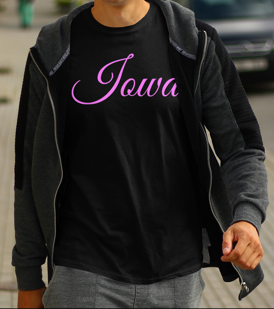 Iowa Pink Script Font T-Shirt