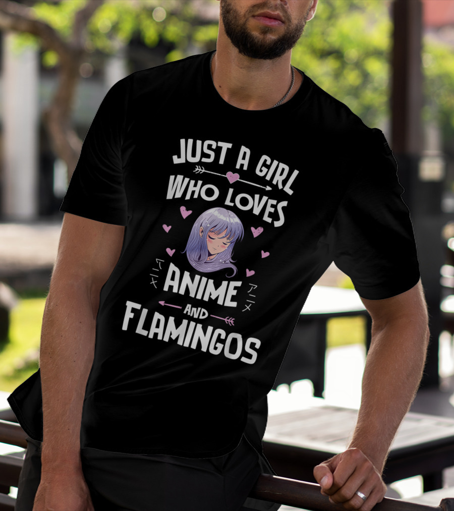 Just A Girl Who Loves Anime And Flamingos Anime Flamingo Heart T-Shirt