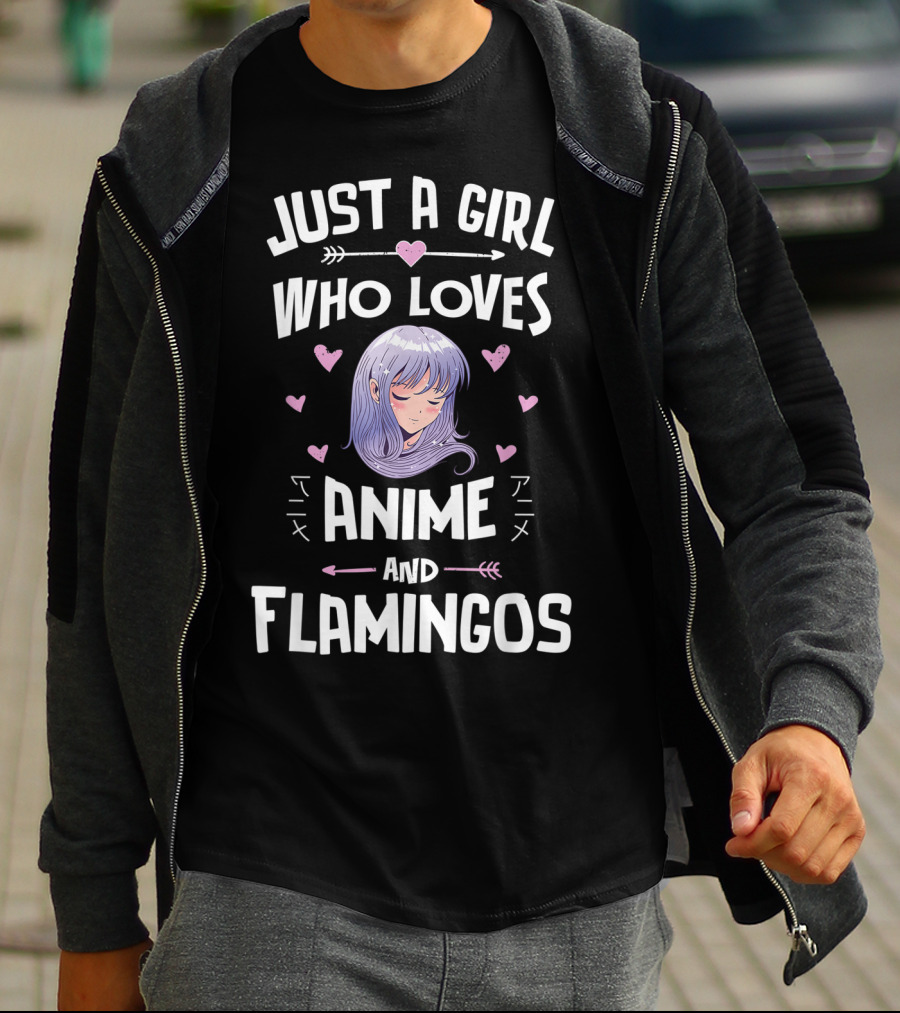 Just A Girl Who Loves Anime And Flamingos Anime Flamingo Heart T-Shirt