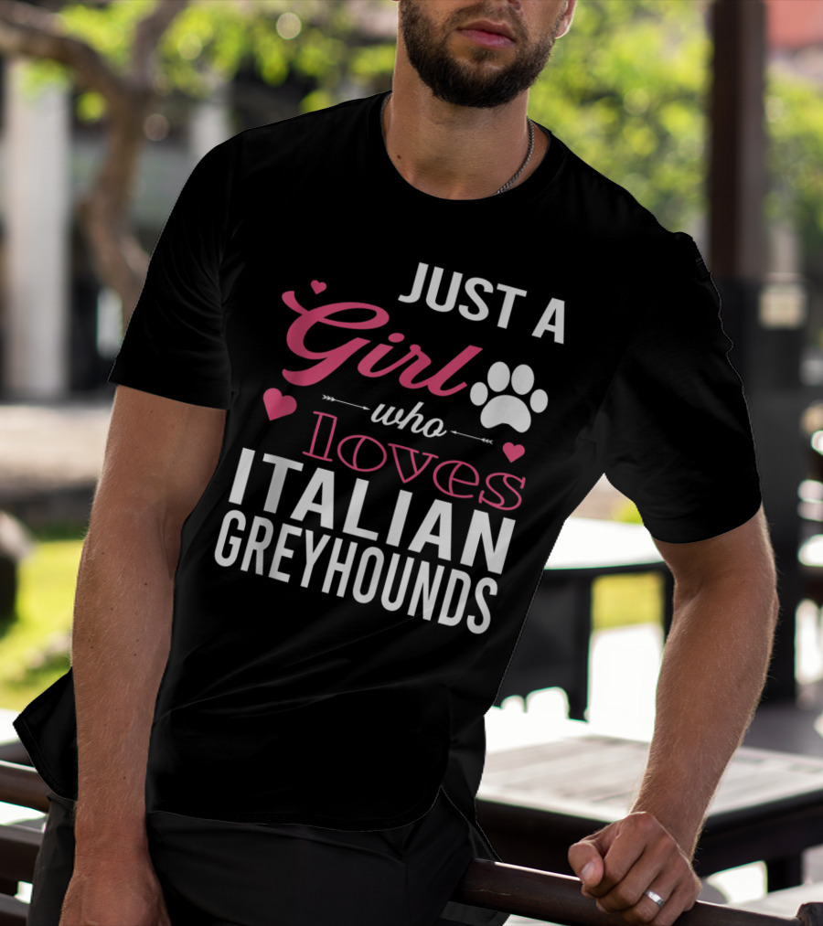 Just A Girl Who Loves Italian Greyhounds Paw Print Hearts T-Shirt
