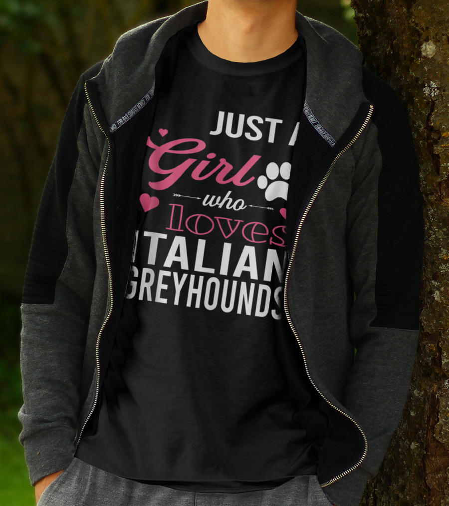 Just A Girl Who Loves Italian Greyhounds Paw Print Hearts T-Shirt