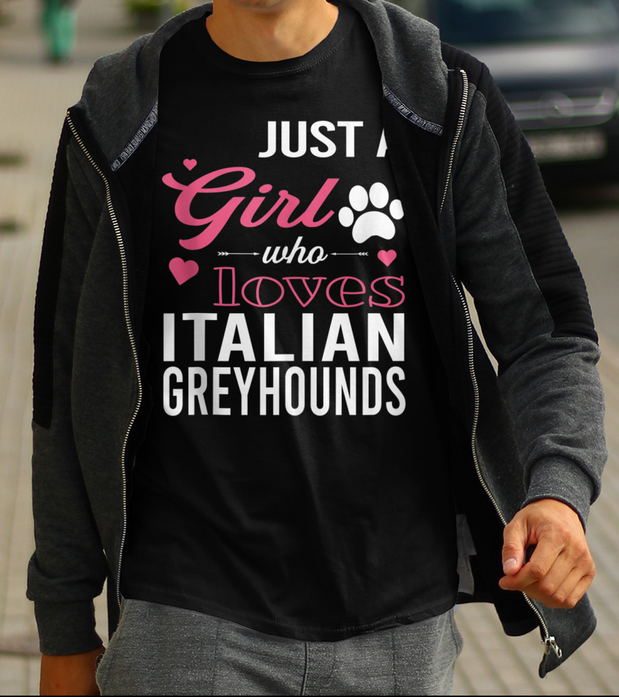 Just A Girl Who Loves Italian Greyhounds Paw Print Hearts T-Shirt
