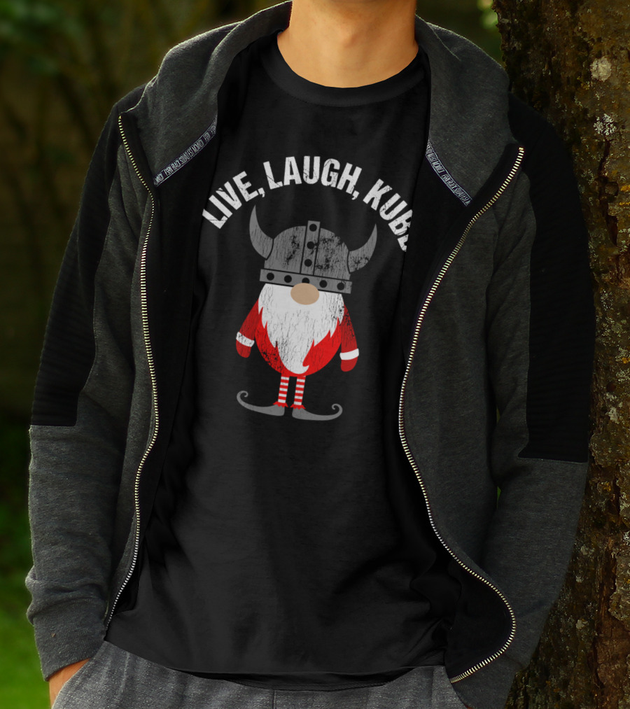Live Laugh Kubb Tomte Funny Viking Gnome With Horned Helmet T-Shirt