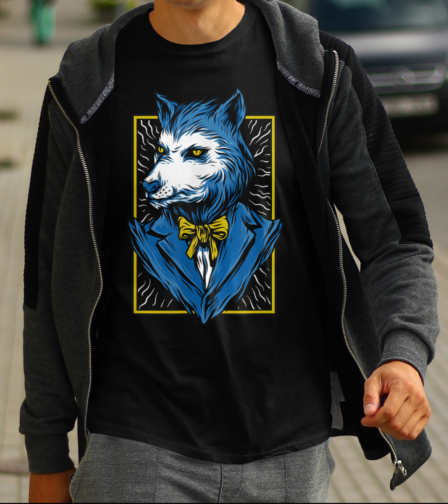 Mafia Don Dire Wolf Anthro In Suit With Yellow Bow Tie T-Shirt