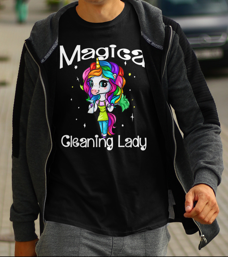 Magical Cleaning Lady Rainbow Unicorn Girl T-Shirt