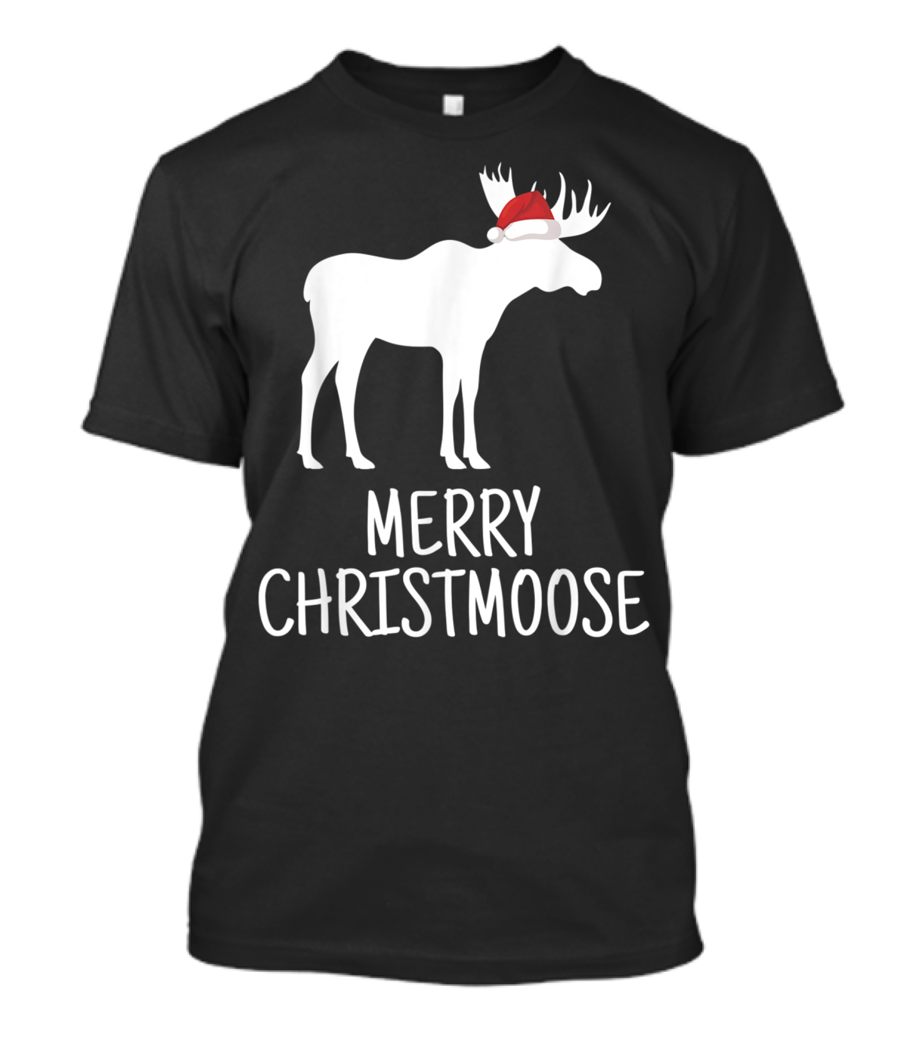 Merry Christmoose Funny Pun Animal Holiday Moose With Santa Hat T-Shirt