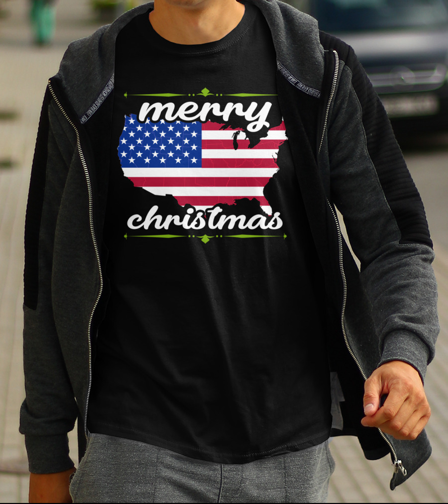 Merry Christmas USA Flag Map T-Shirt