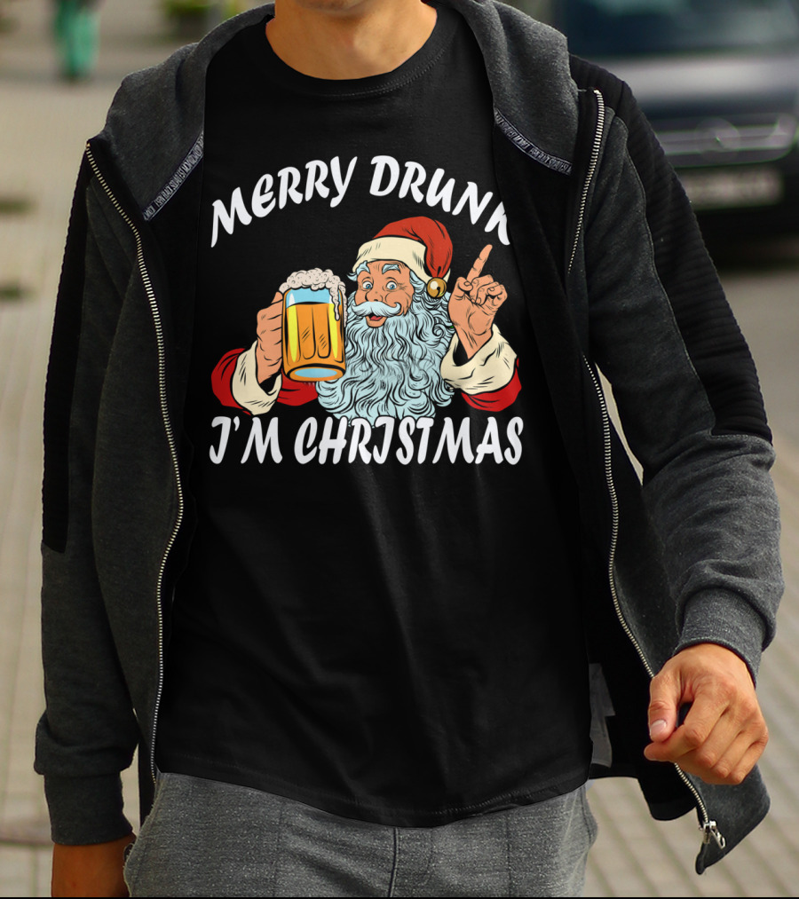 Merry Drunk Santa Claus Beer I'm Christmas T-Shirt