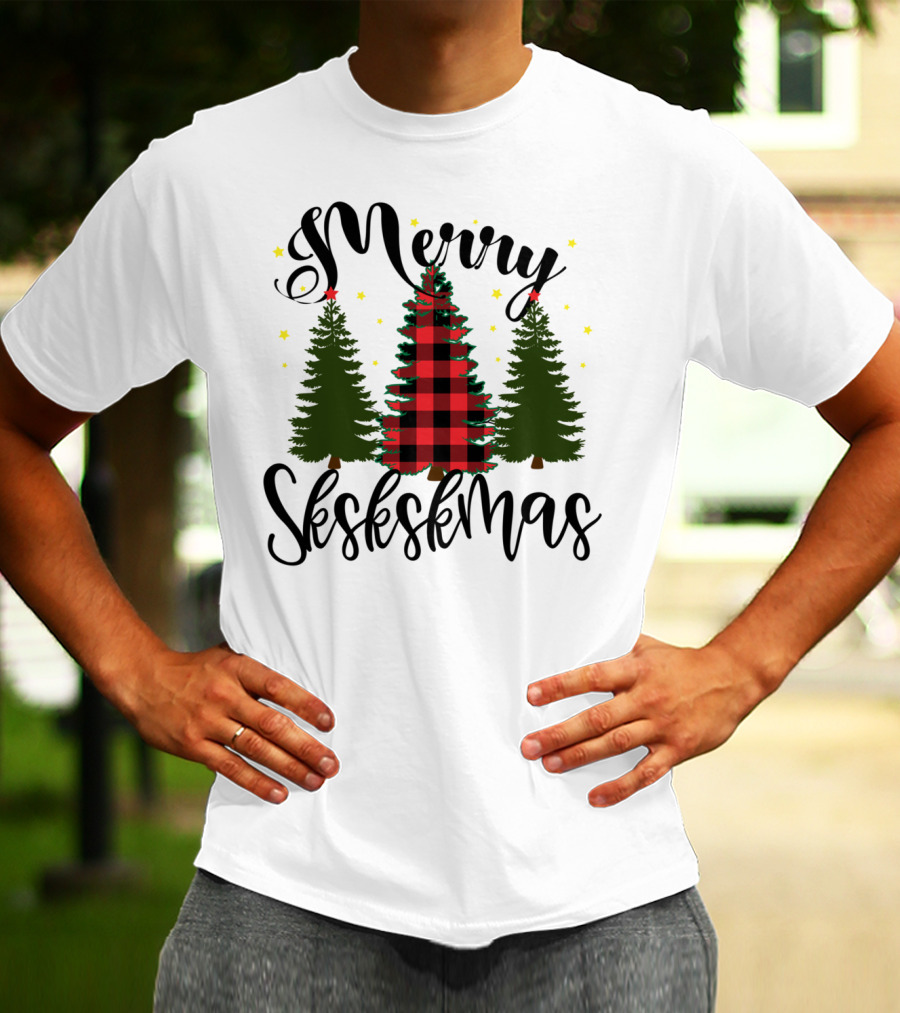 Merry Skskskmas Plaid Trees Scrunchie Visco Holiday T-Shirt