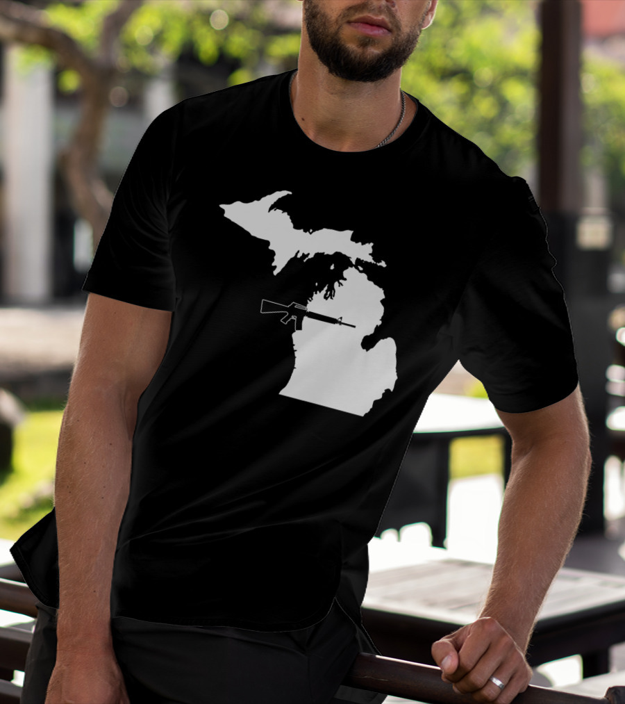 Michigan Shape With Tactical Gun T-Shirt
