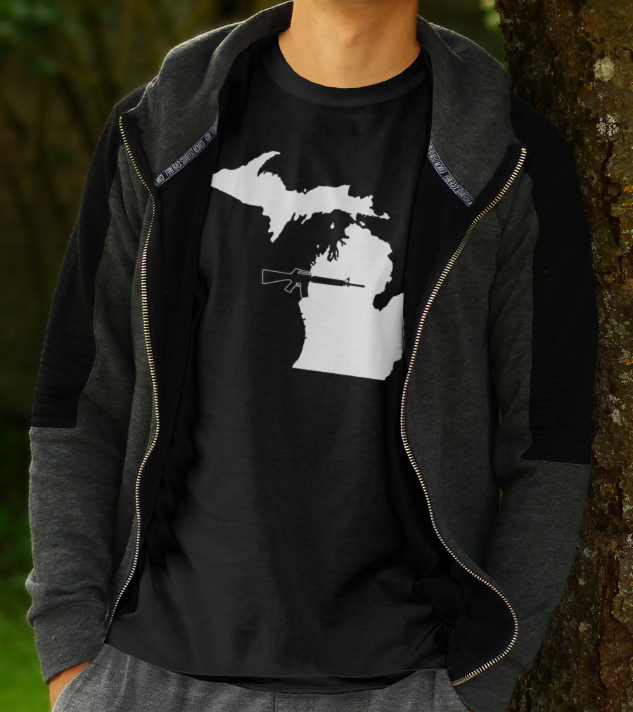Michigan Shape With Tactical Gun T-Shirt