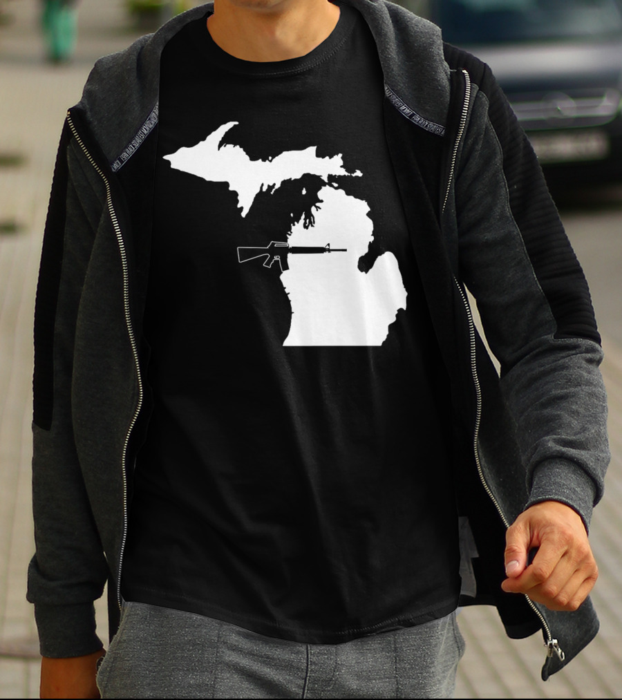 Michigan Shape With Tactical Gun T-Shirt
