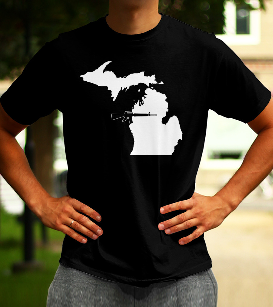 Michigan Shape With Tactical Gun T-Shirt