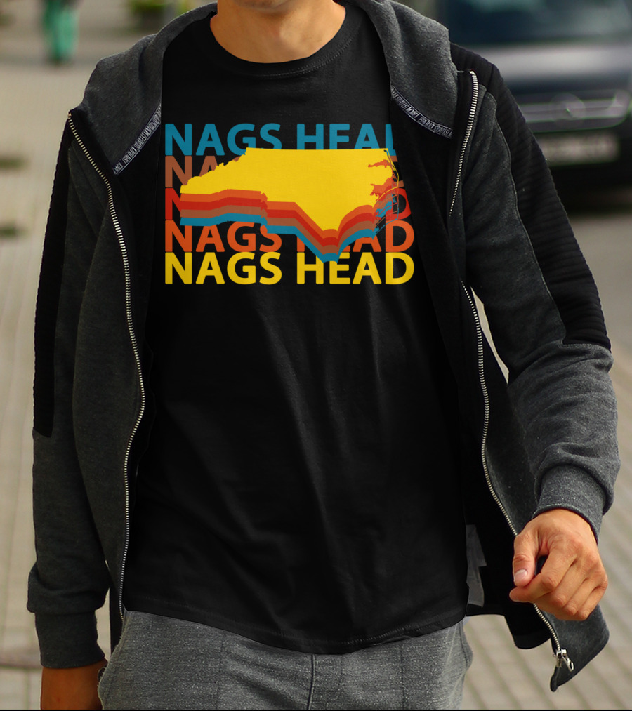 Nags Head North Carolina Outer Banks Vintage Layered Map T-Shirt