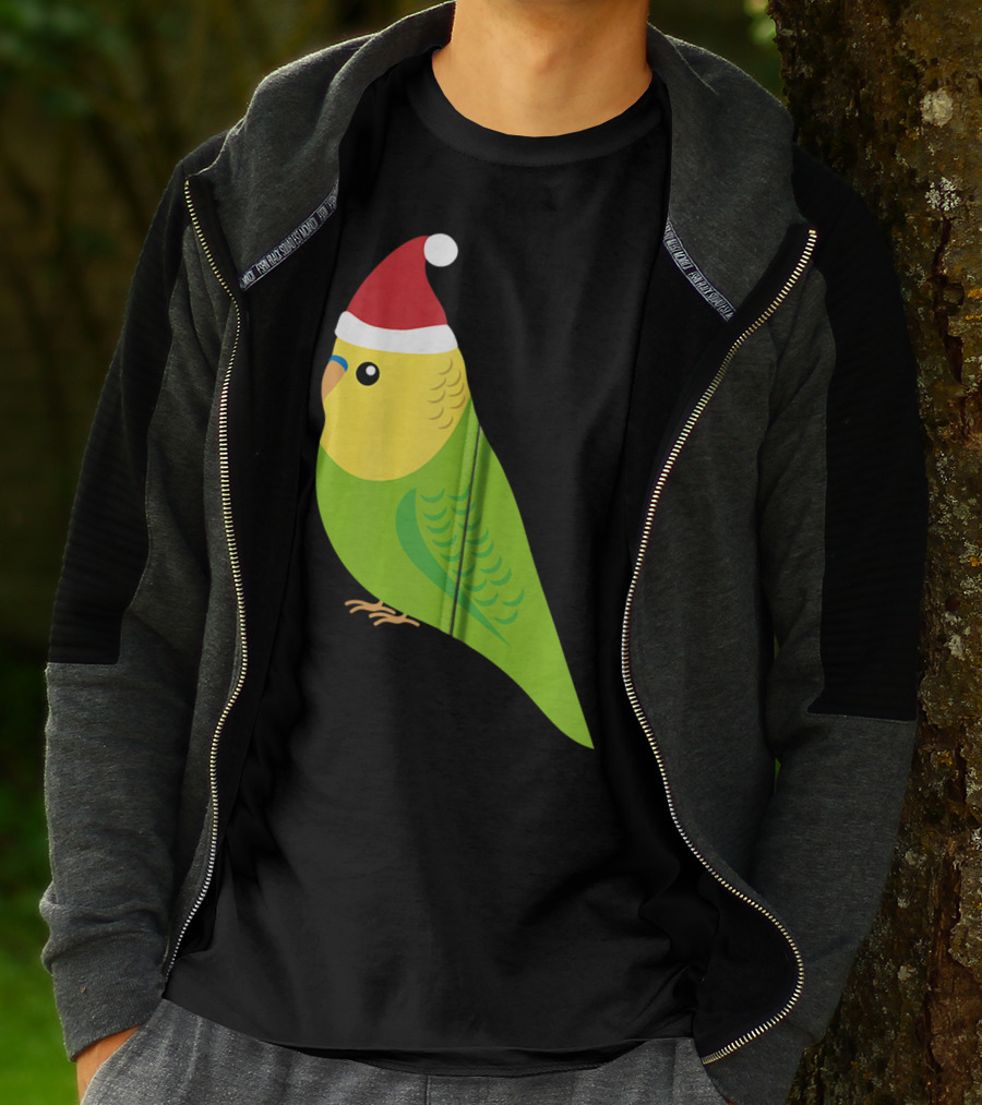 Parakeet Christmas Cute Budgie Bird Santa Hat T-Shirt