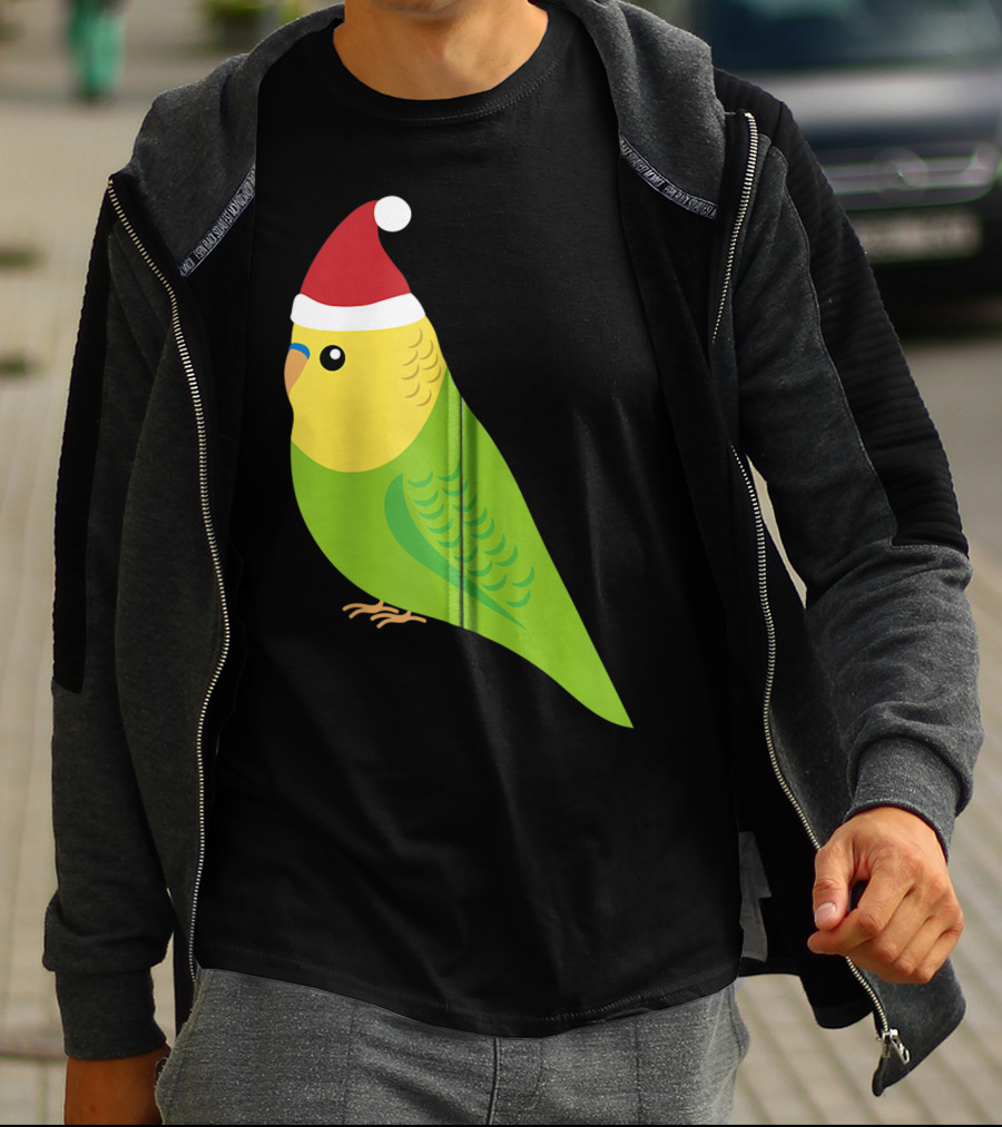 Parakeet Christmas Cute Budgie Bird Santa Hat T-Shirt