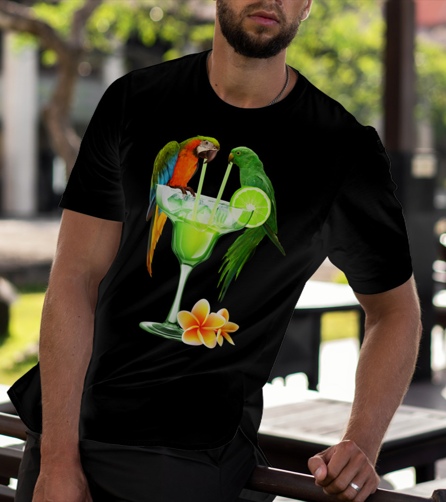 Parrots Enjoying Margaritas With Lime On Tropical Summer Vacation T-Shirt