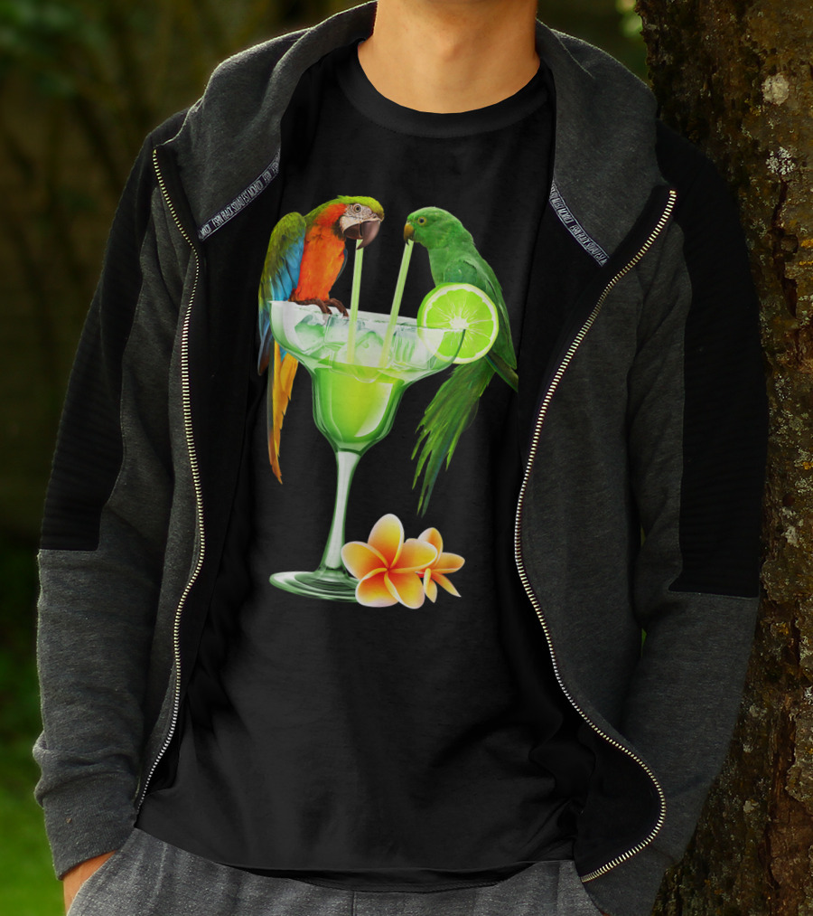 Parrots Enjoying Margaritas With Lime On Tropical Summer Vacation T-Shirt