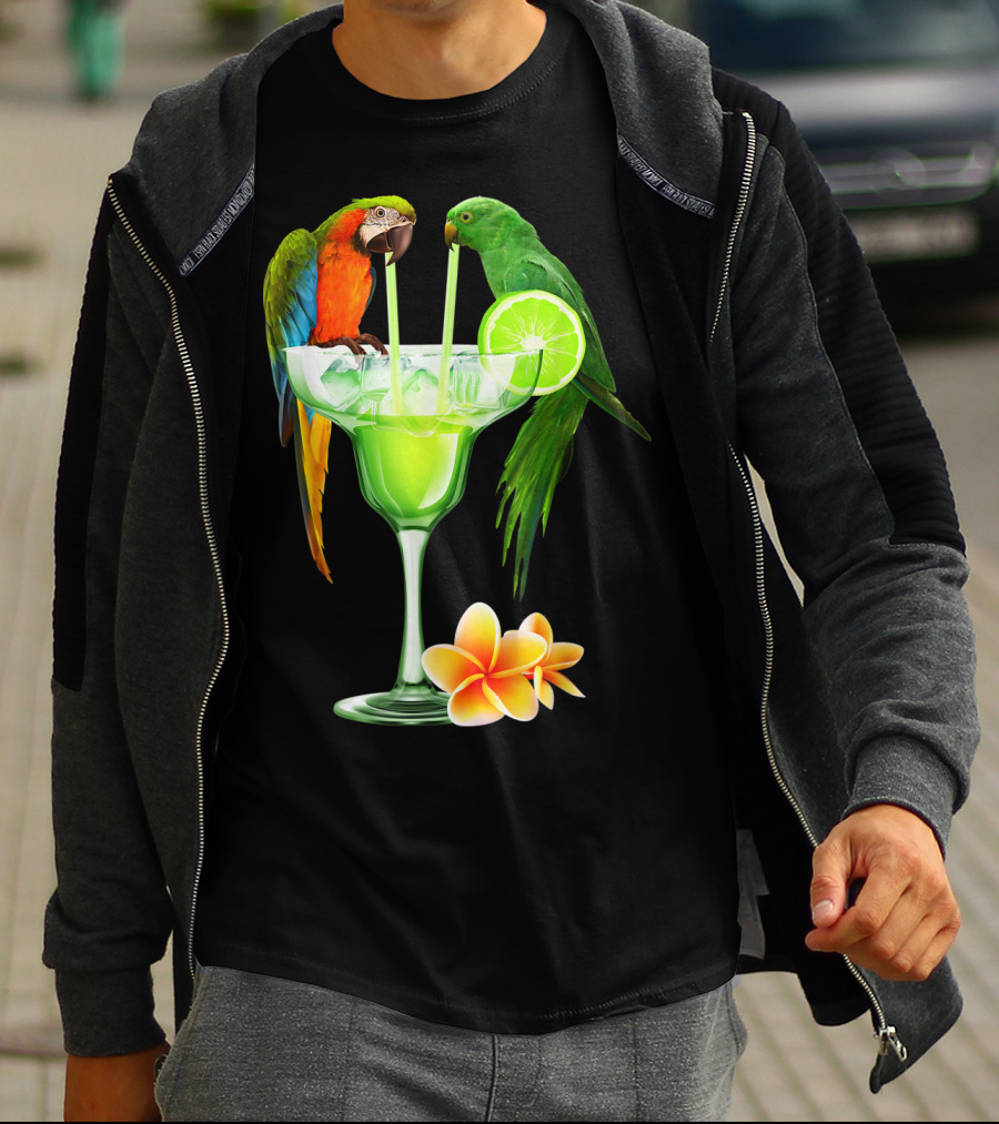 Parrots Enjoying Margaritas With Lime On Tropical Summer Vacation T-Shirt