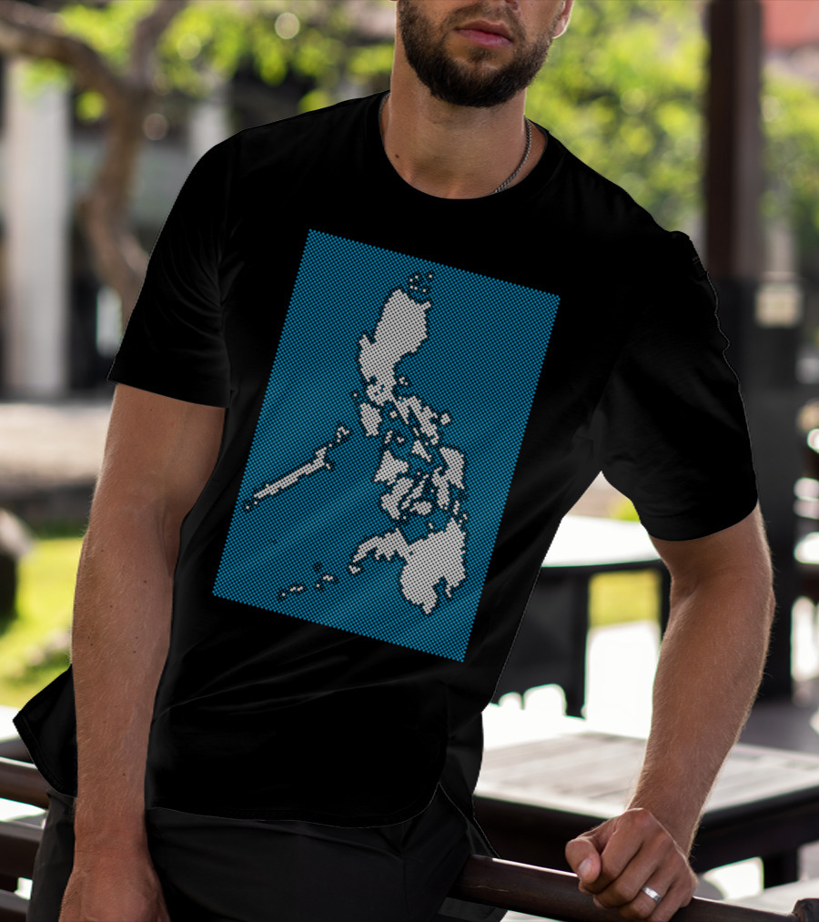 Philippines Map Halftone Blue Background T-Shirt