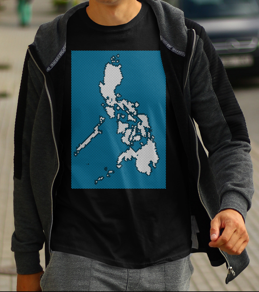 Philippines Map Halftone Blue Background T-Shirt