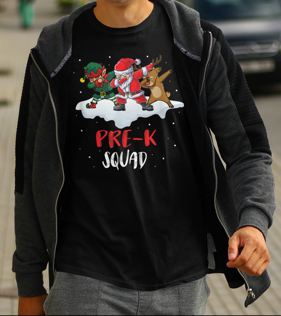 Pre K Squad Santa Elf Reindeer Dabbing T-Shirt