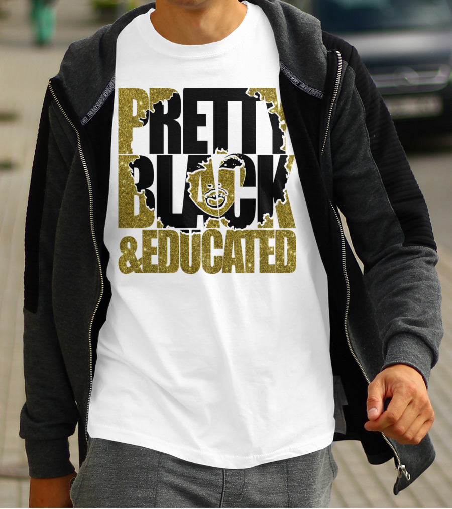 Pretty Black And Educated Queen African Gold Glitters T-Shirt